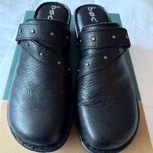 b.o.c. Black Leather Studded Clogs